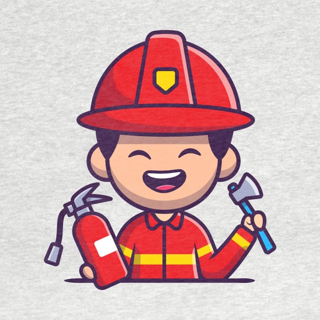 Firefighter With Hatchet Axe And Fire Extinguisher Cartoon by Catalyst Labs